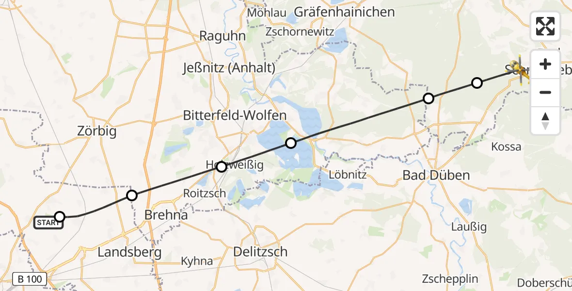 Flugroute Ambulanzhubschrauber Halle-Oppin Flugplatz - Bad Schmiedeberg, 30 März 2026, 16:53