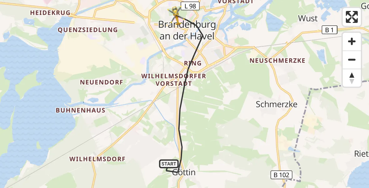 Flugroute Rettungshubschrauber Brandenburg an der Havel - Brandenburg an der Havel, 30 März 2026, 16:56