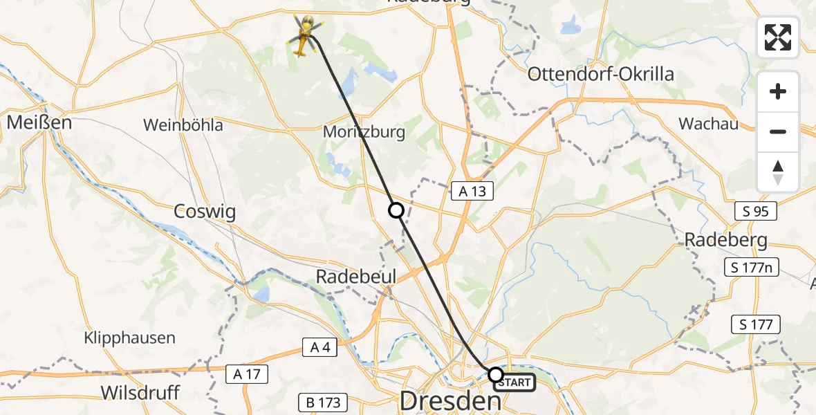 Routekaart van de vlucht: Rettungshubschrauber nach Moritzburg, Hämmerchen