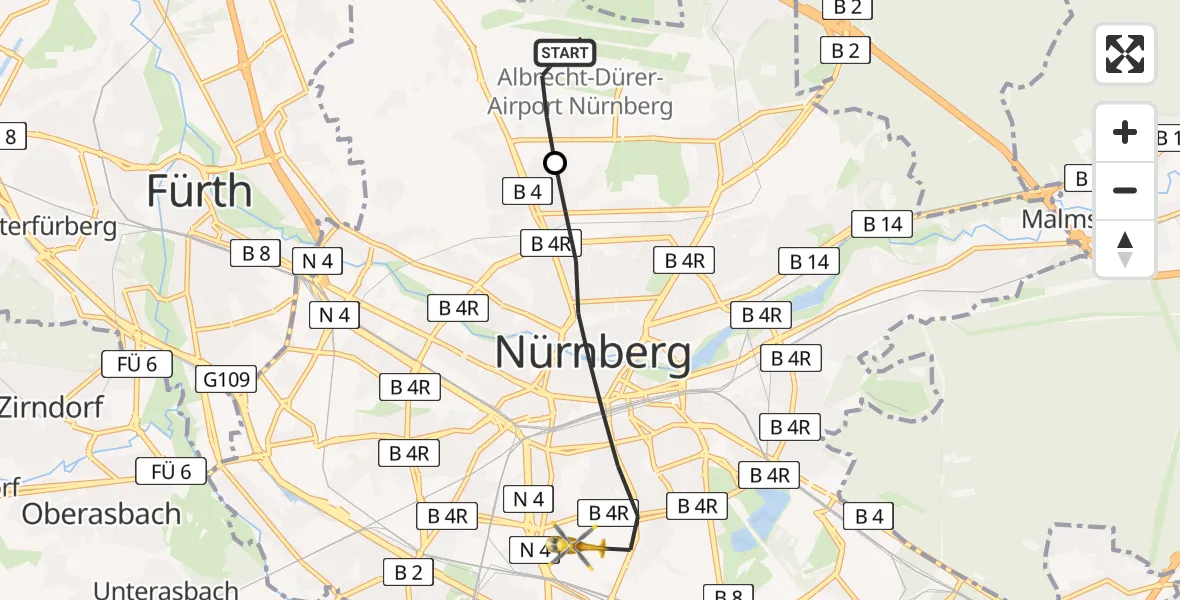 Flugroute Rettungshubschrauber Flughafen Nuremberg - Nürnberg, 30 März 2026, 17:21