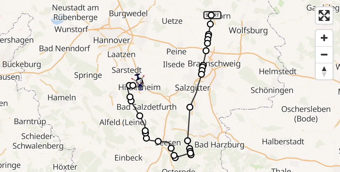 Routekaart van de vlucht: Polizeihubschrauber nach Hildesheim Flugplatz