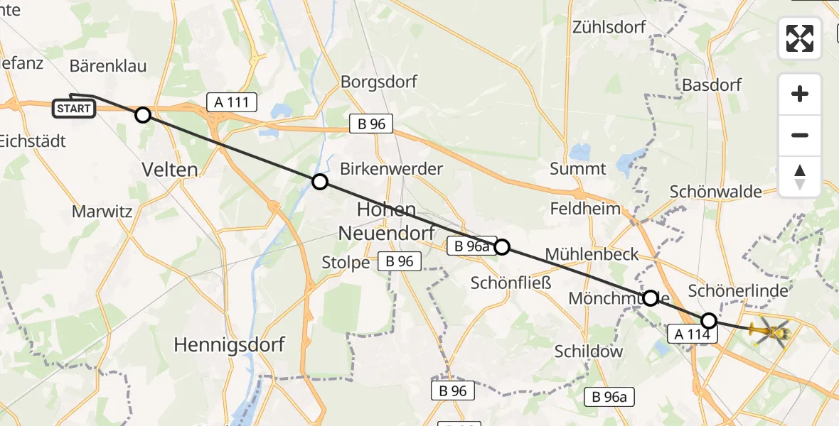 Routekaart van de vlucht: Rettungshubschrauber nach Berlin, Schönerlinder Chaussee