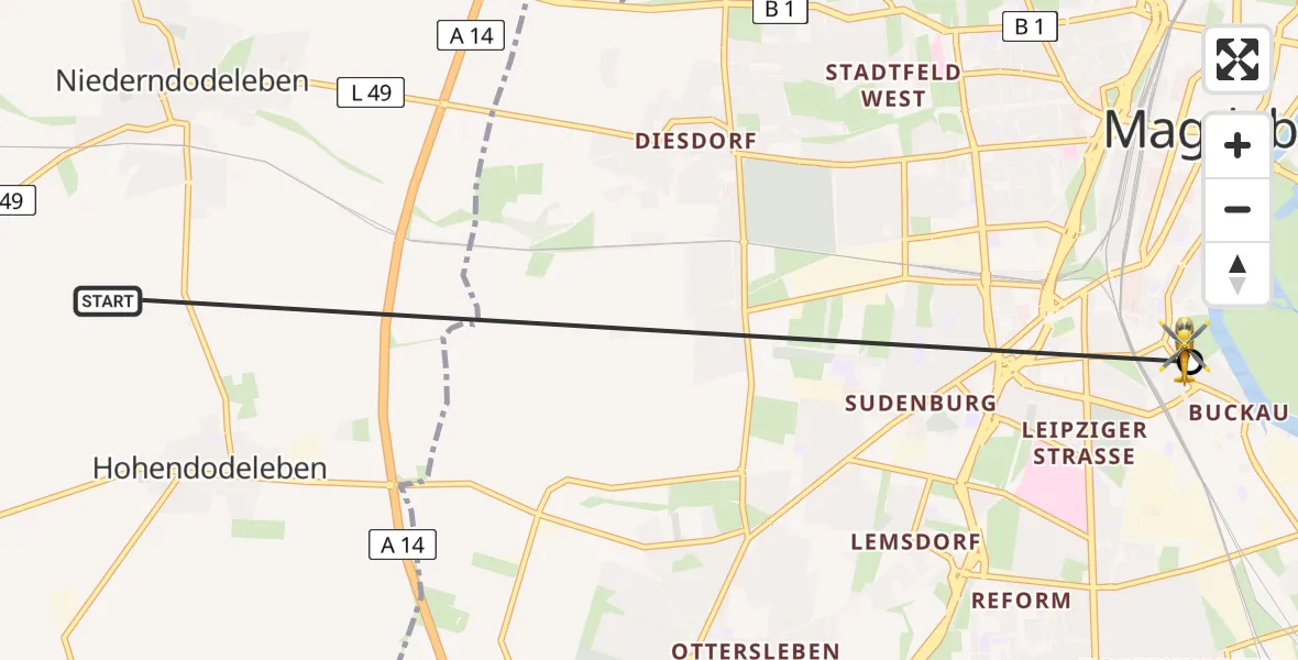 Flugroute Rettungshubschrauber Hohe Börde - Magdeburg, 30 März 2026, 17:47