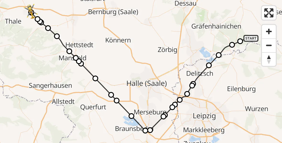 Routekaart van de vlucht: Ambulanzhubschrauber nach Harz Hospital Quedlinburg