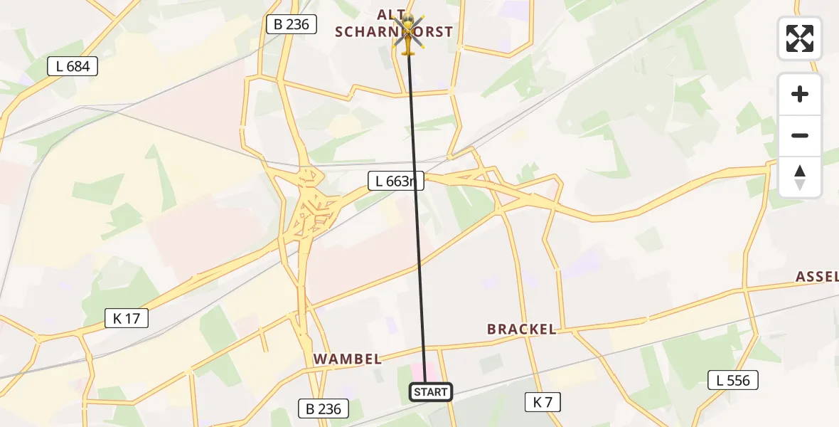 Flugroute Rettungshubschrauber Westphalia Miners' Hospital - Dortmund, 30 März 2026, 17:54