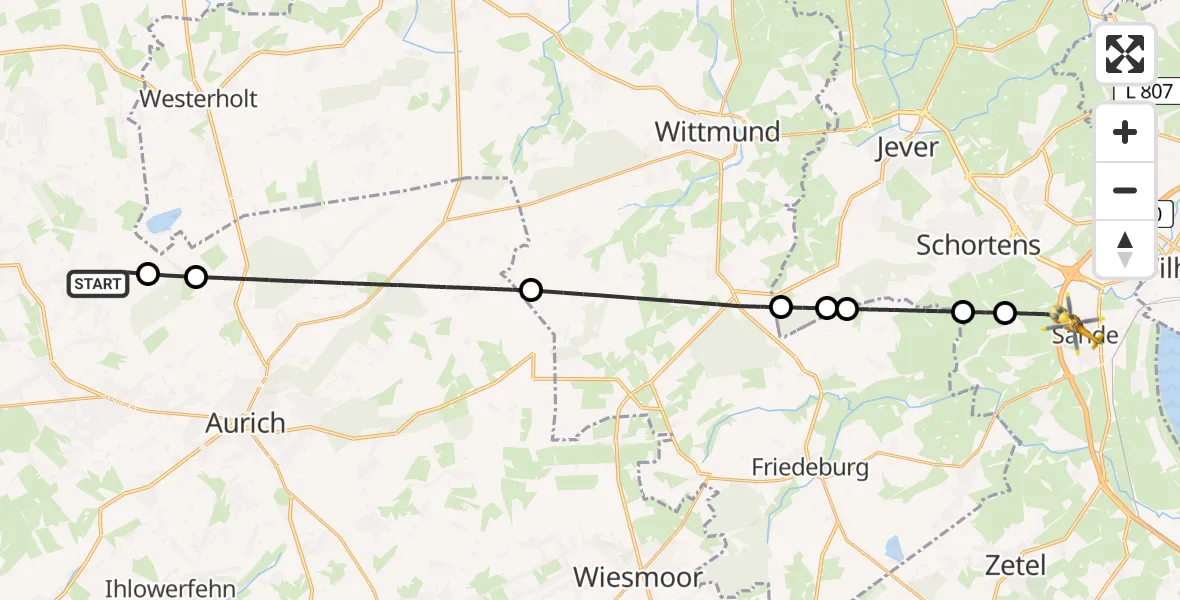 Routekaart van de vlucht: Rettungshubschrauber nach Sande, Ueckermünder Straße