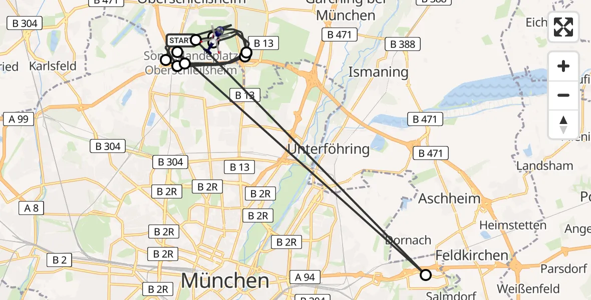 Flugroute Polizeihubschrauber Oberschleißheim - Oberschleissheim Hubschrauberlandeplatz, 30 März 2026, 18:06