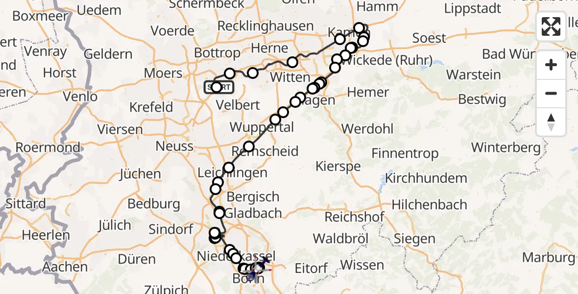 Flugroute Polizeihubschrauber Essen-Mülheim Flughafen - Sankt Augustin, 30 März 2026, 18:14