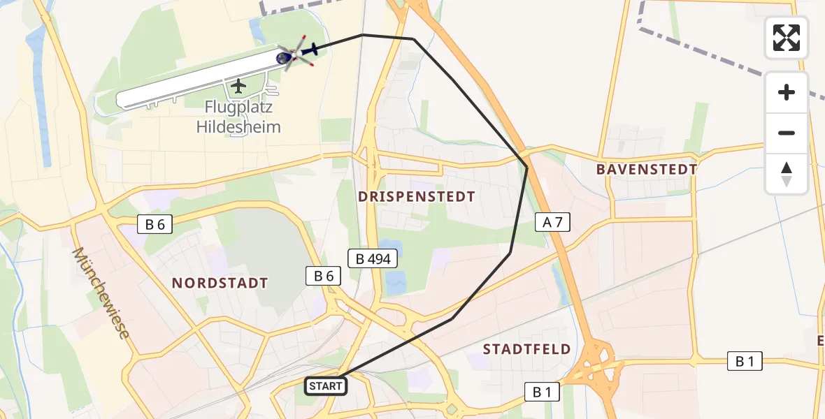Routekaart van de vlucht: Polizeihubschrauber nach Hildesheim, Baurat-Köhler-Straße