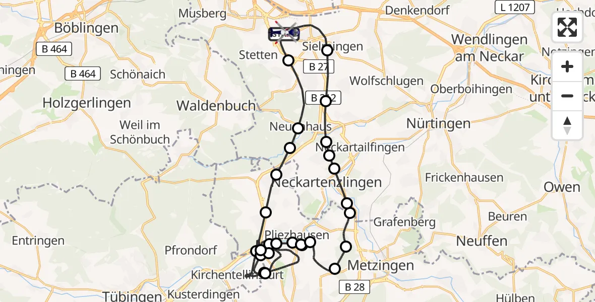 Flugroute Polizeihubschrauber Flughafen Stuttgart - Flughafen Stuttgart, 30 März 2026, 18:39
