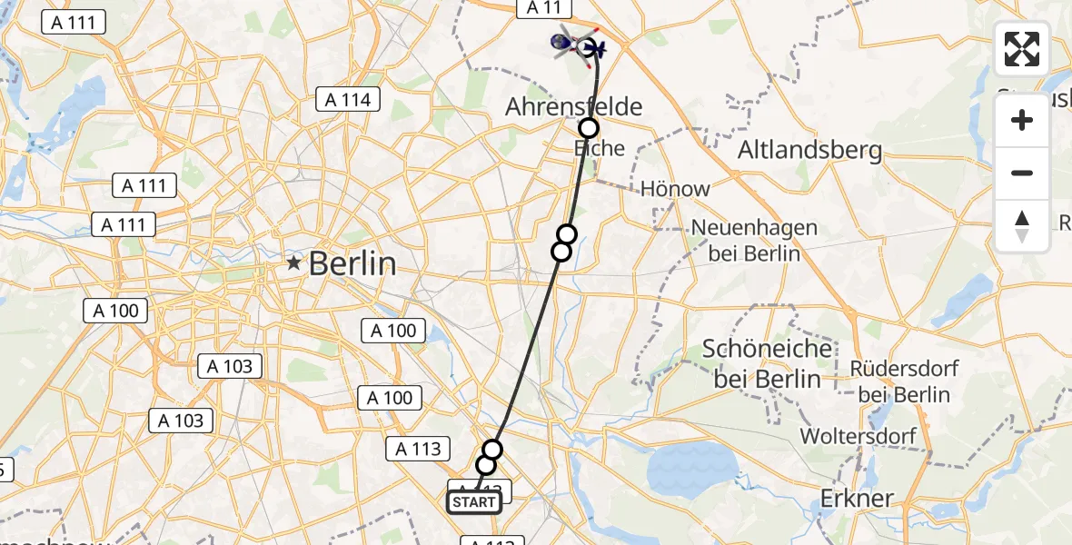 Flugroute Polizeihubschrauber Berlin - Ahrensfelde Hubschrauberlandeplatz, 30 März 2026, 19:12