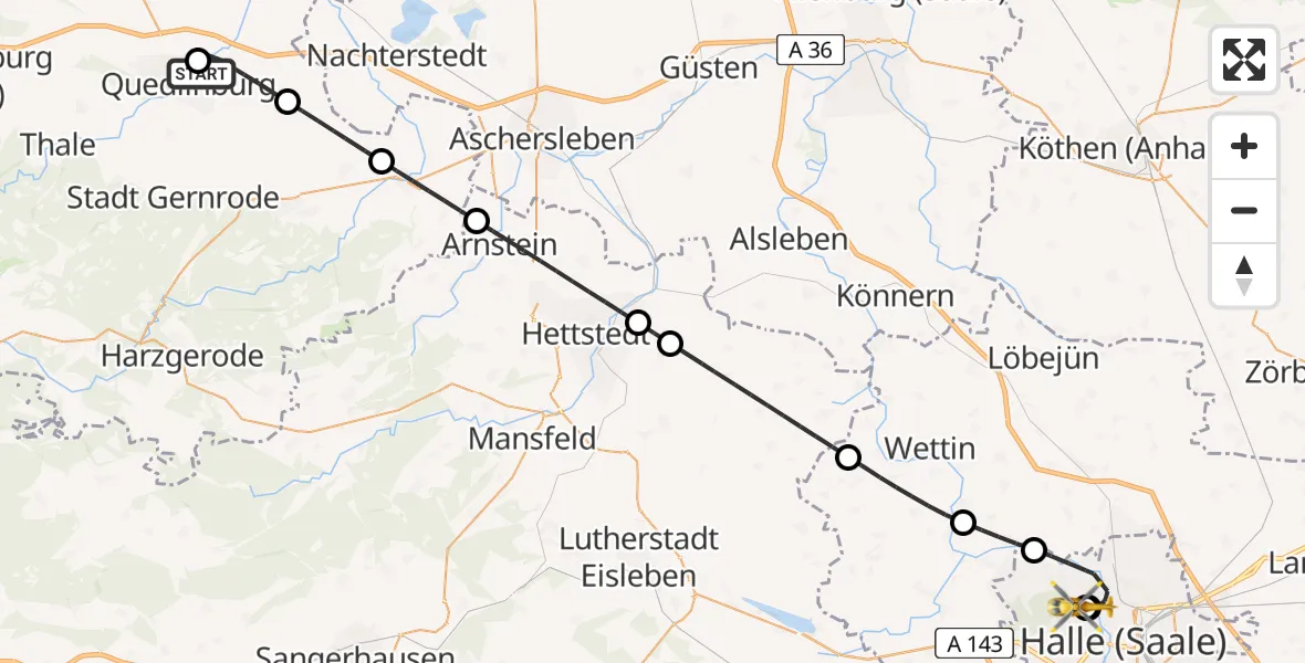 Routekaart van de vlucht: Ambulanzhubschrauber nach Halle (Saale) University Hospital