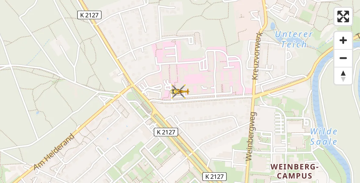 Flugroute Ambulanzhubschrauber Halle (Saale) University Hospital - Halle (Saale) University Hospital, 30 März 2026, 19:39