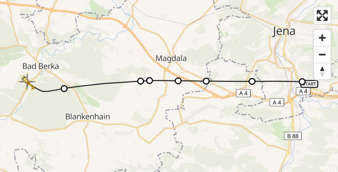Routekaart van de vlucht: Ambulanzhubschrauber nach Bad Berka Zentralklinik Hubschrauberlandeplatz