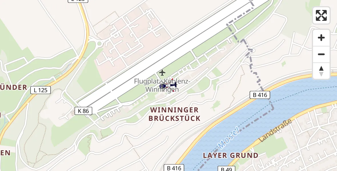 Flugroute Polizeihubschrauber Koblenz-Winningen Flugplatz - Koblenz-Winningen Flugplatz, 30 März 2026, 20:18