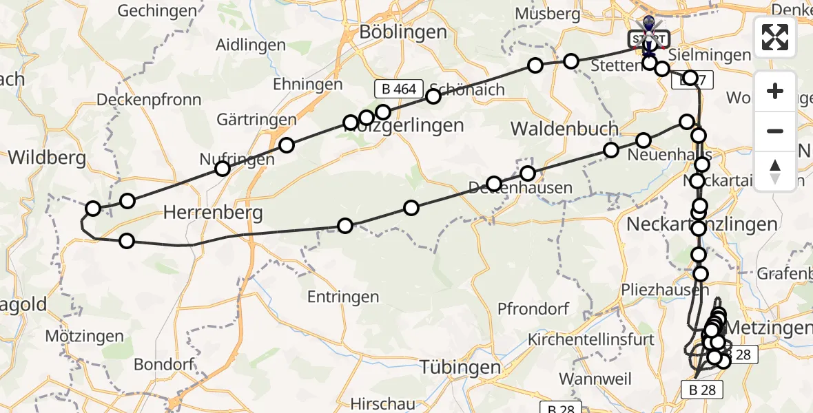 Flugroute Polizeihubschrauber Flughafen Stuttgart - Flughafen Stuttgart, 30 März 2026, 20:31