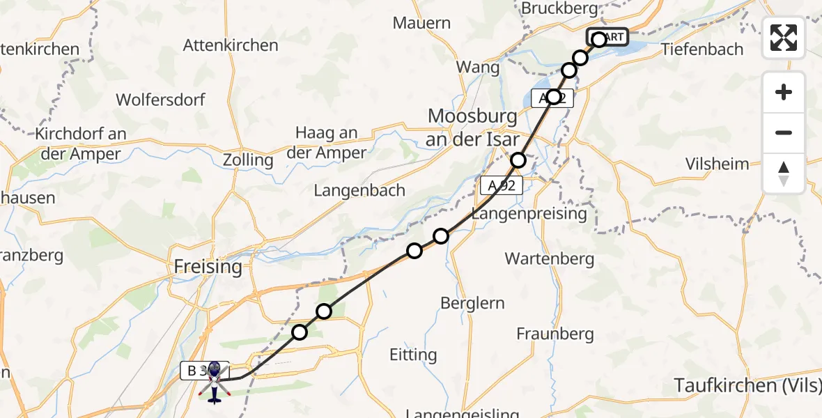 Flugroute Polizeihubschrauber Landshut Flugplatz - München Flughafen, 30 März 2026, 20:52
