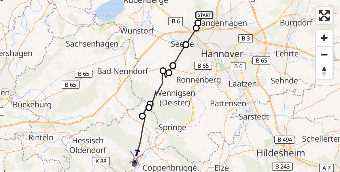 Routekaart van de vlucht: Polizeihubschrauber nach Hameln, L 423