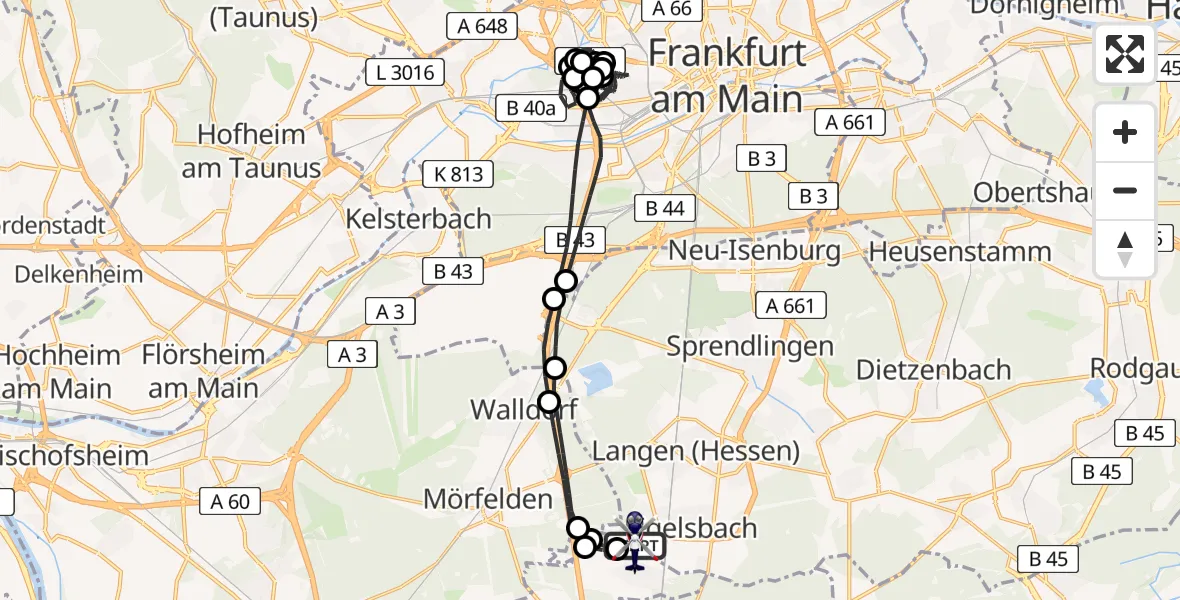 Routekaart van de vlucht: Polizeihubschrauber nach Flughafen Frankfurt-Egelsbach