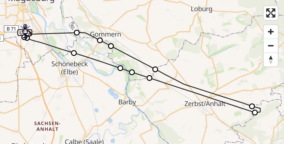 Flugroute Polizeihubschrauber Magdeburg City Flugplatz - Magdeburg City Flugplatz, 30 März 2026, 22:19