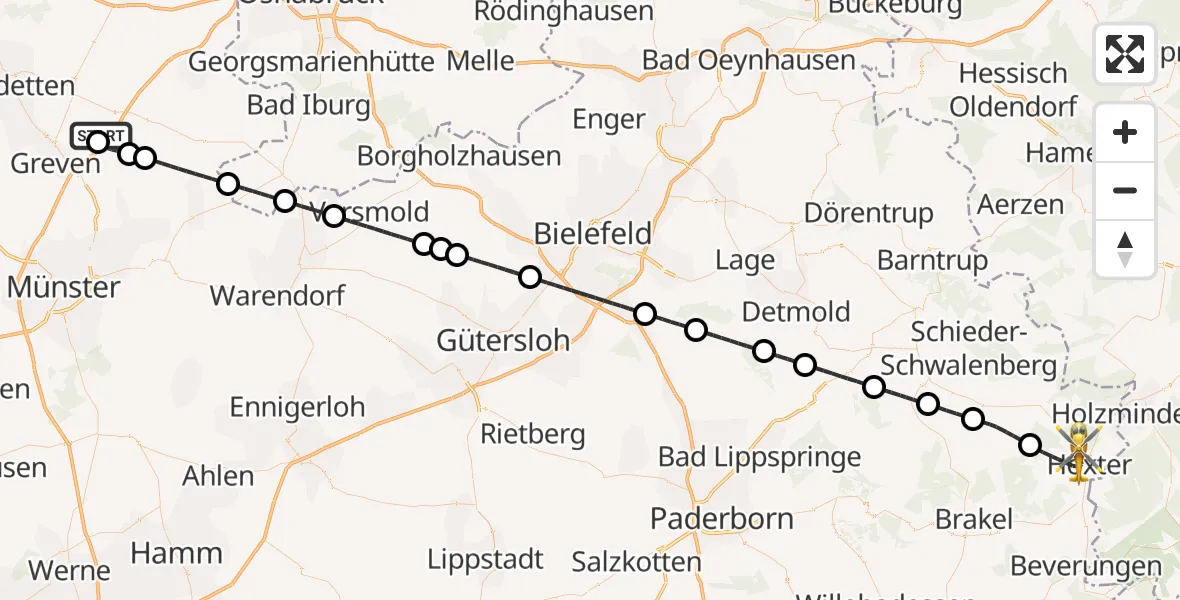 Flugroute Ambulanzhubschrauber Christoph  Westfalen-ADAC - Höxter, 30 März 2026, 22:19