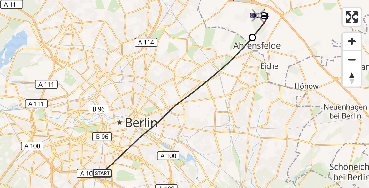 Routekaart van de vlucht: Polizeihubschrauber nach Ahrensfelde Hubschrauberlandeplatz