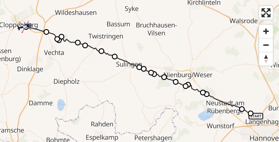 Flugroute Polizeihubschrauber Flughafen Hannover - Cloppenburg, 31 März 2026, 00:47