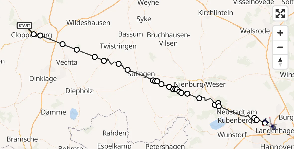 Routekaart van de vlucht: Polizeihubschrauber nach Flughafen Hannover