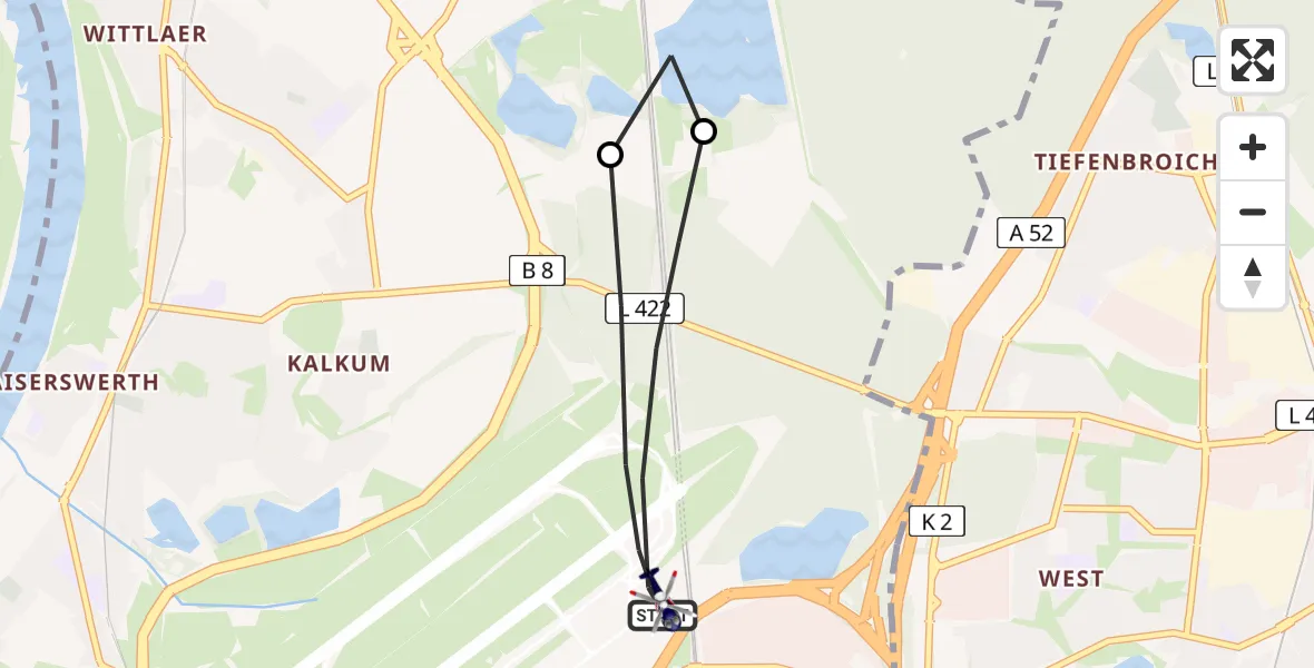 Flugroute Polizeihubschrauber Düsseldorf Flughafen - Düsseldorf Flughafen, 31 März 2026, 02:10