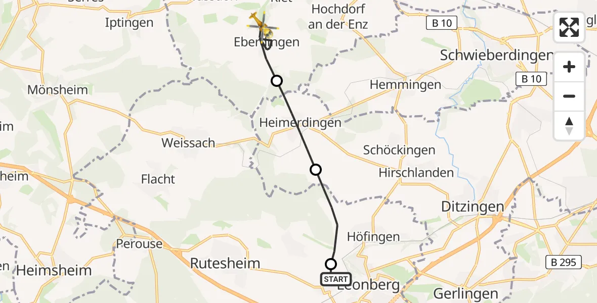Flugroute Rettungshubschrauber Leonberg Hospital - Eberdingen, 31 März 2026, 05:08