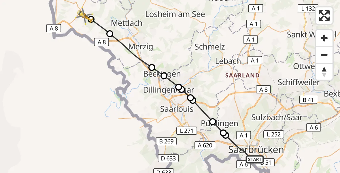 Routekaart van de vlucht: Rettungshubschrauber nach Perl, Zum Sonnenrödchen