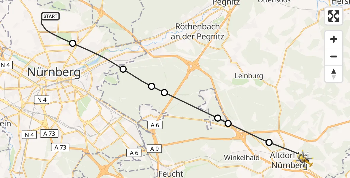 Flugroute Ambulanzhubschrauber Flughafen Nuremberg - Altdorf b.Nürnberg, 31 März 2026, 05:51