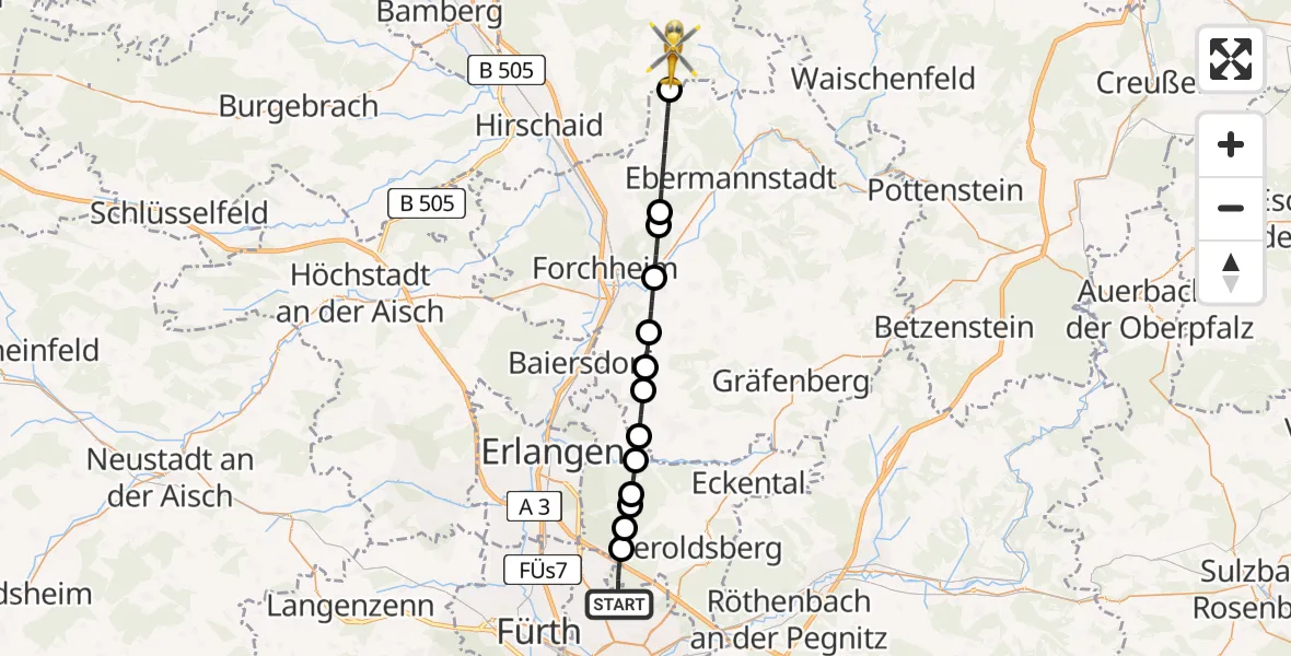 Routekaart van de vlucht: Rettungshubschrauber nach Heiligenstadt i.OFr., BA 49