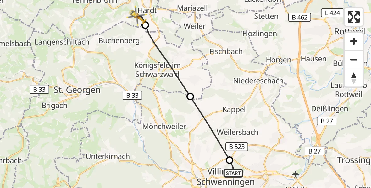 Flugroute Rettungshubschrauber DRF Air Rescue Station Villingen-Schwenningen Hubschrauberlandeplatz (Christoph 11) - Hardt, 31 März 2026, 05:56