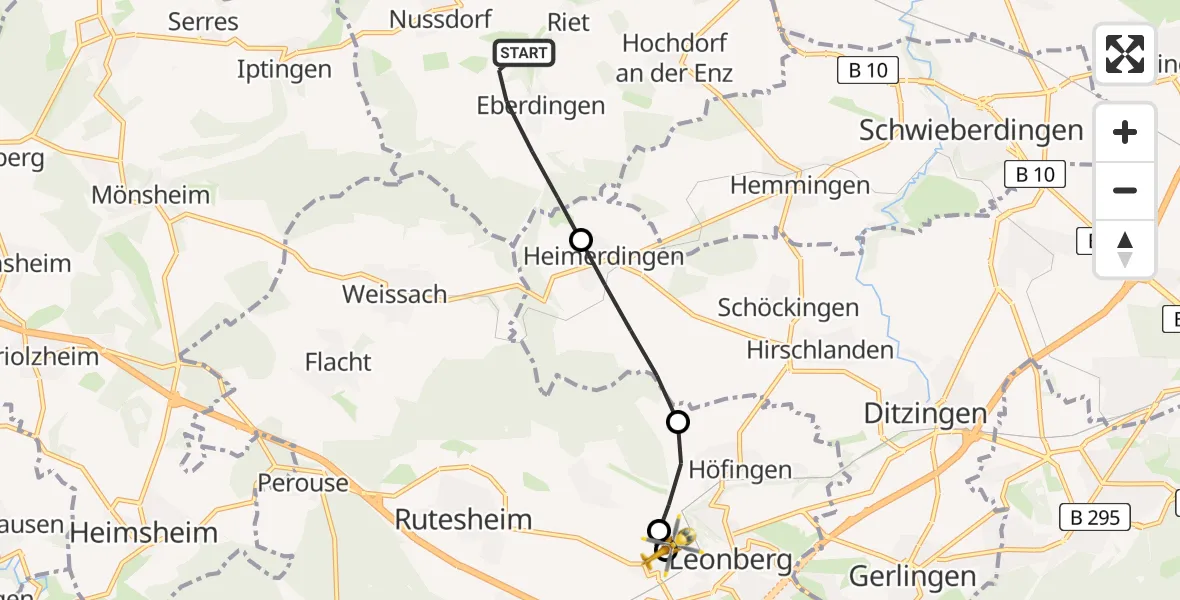 Routekaart van de vlucht: Rettungshubschrauber nach Leonberg Hospital