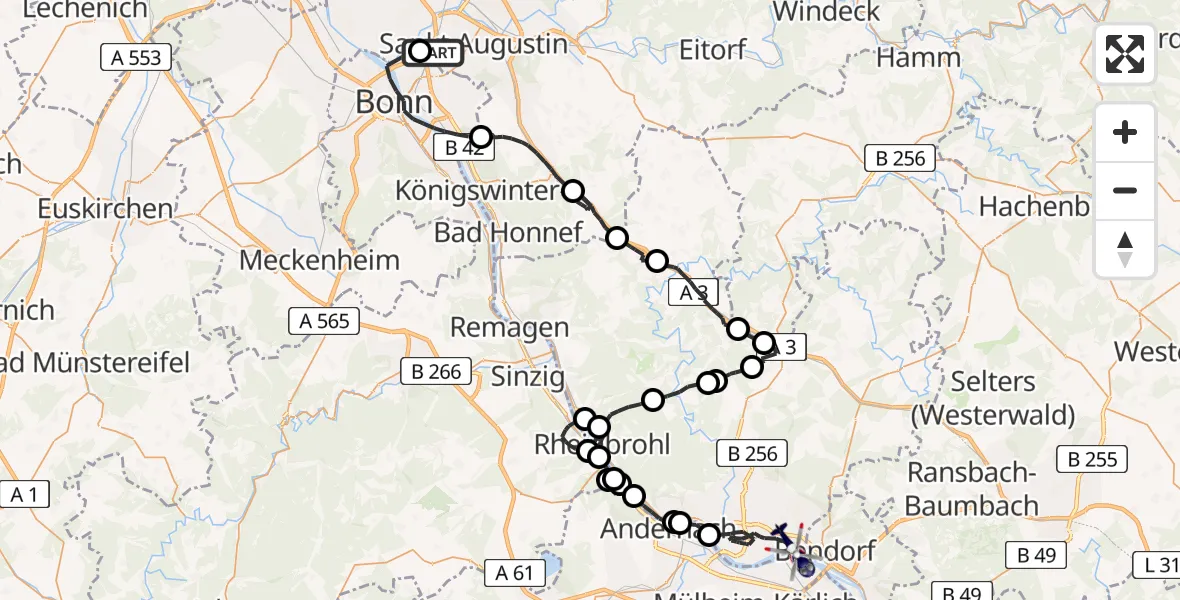 Flugroute Polizeihubschrauber Sankt Augustin - Neuwied, 31 März 2026, 06:10