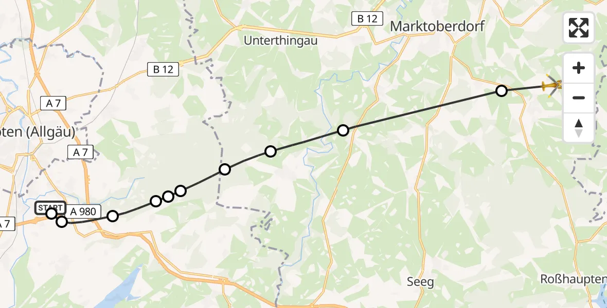 Routekaart van de vlucht: Rettungshubschrauber nach Stötten a.Auerberg, Remnatsrieder Straße