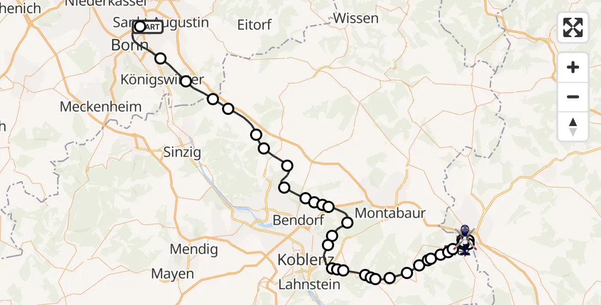 Flugroute Polizeihubschrauber Sankt Augustin - Limburg a.d.Lahn, 31 März 2026, 06:25