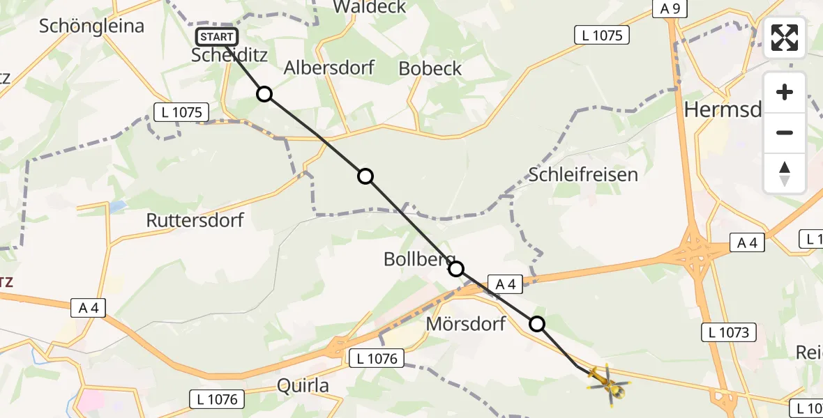 Routekaart van de vlucht: Rettungshubschrauber nach Mörsdorf, L 1076
