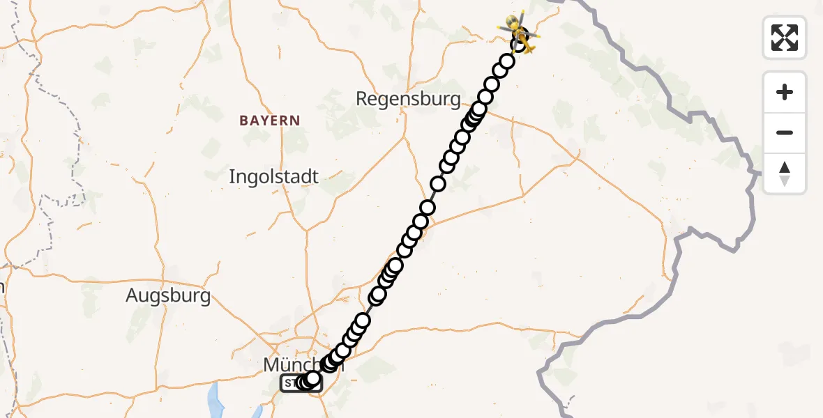 Flugroute Rettungshubschrauber ADAC Air Rescue Center Hubschrauberlandeplatz (Christoph 1) - Cham Hospital, 31 März 2026, 06:35