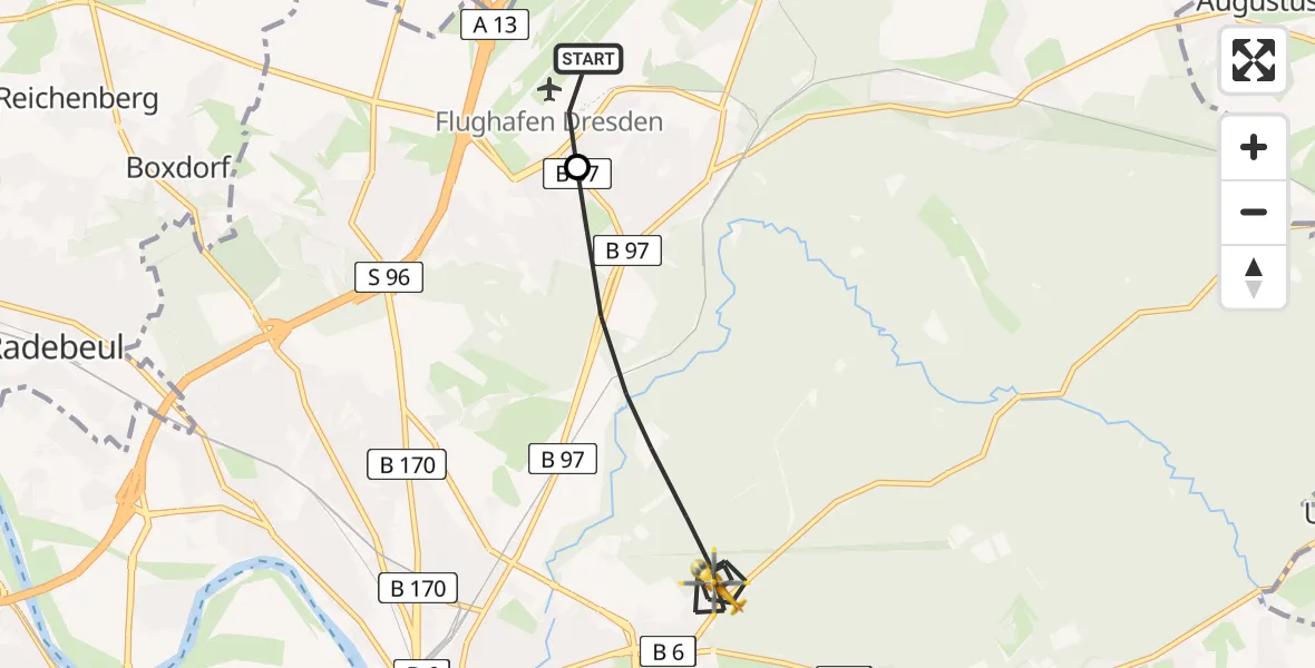 Flugroute Rettungshubschrauber Dresden Flughafen - Dresden, 31 März 2026, 06:35
