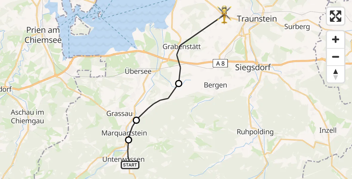 Routekaart van de vlucht: Rettungshubschrauber nach Grabenstätt, St 2095
