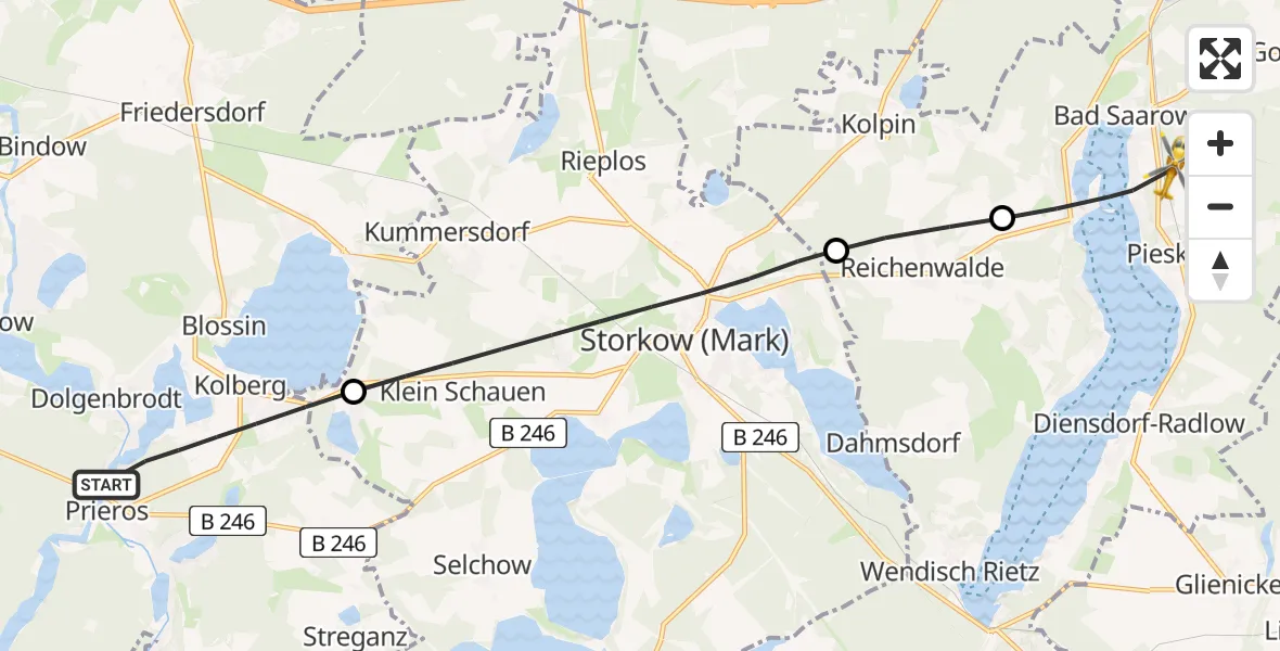 Routekaart van de vlucht: Rettungshubschrauber nach Bad Saarow, Pieskower Straße