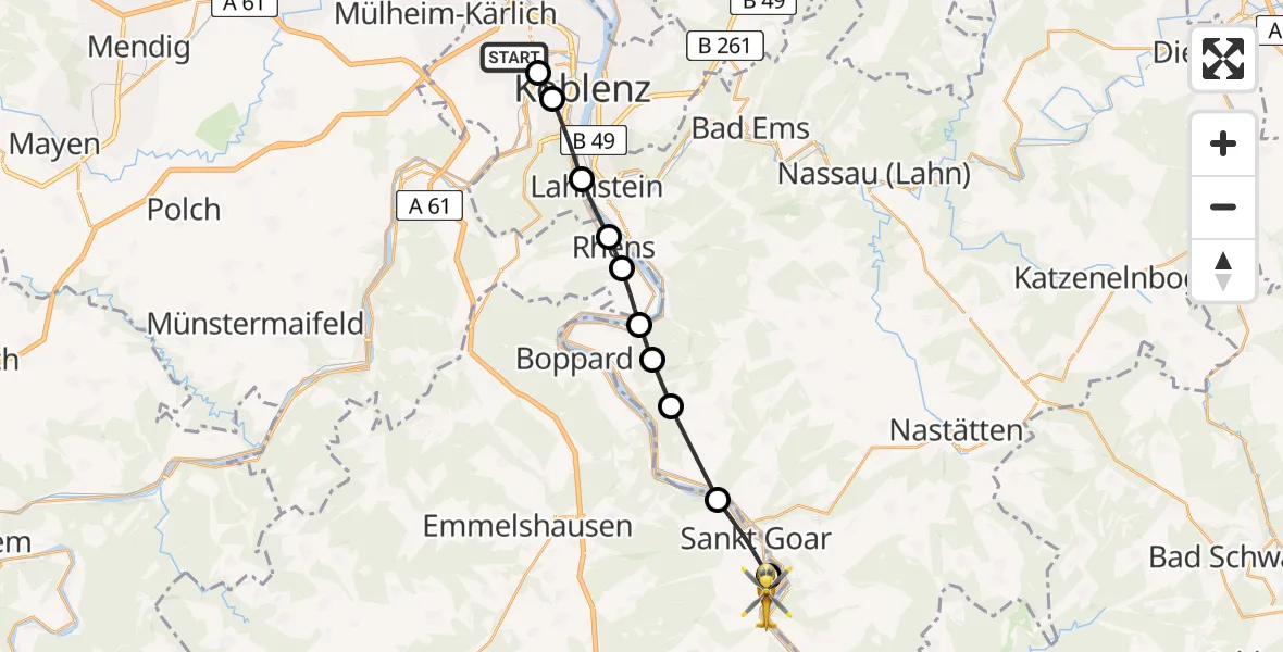 Routekaart van de vlucht: Rettungshubschrauber nach Oberwesel, Oelsbergsteig