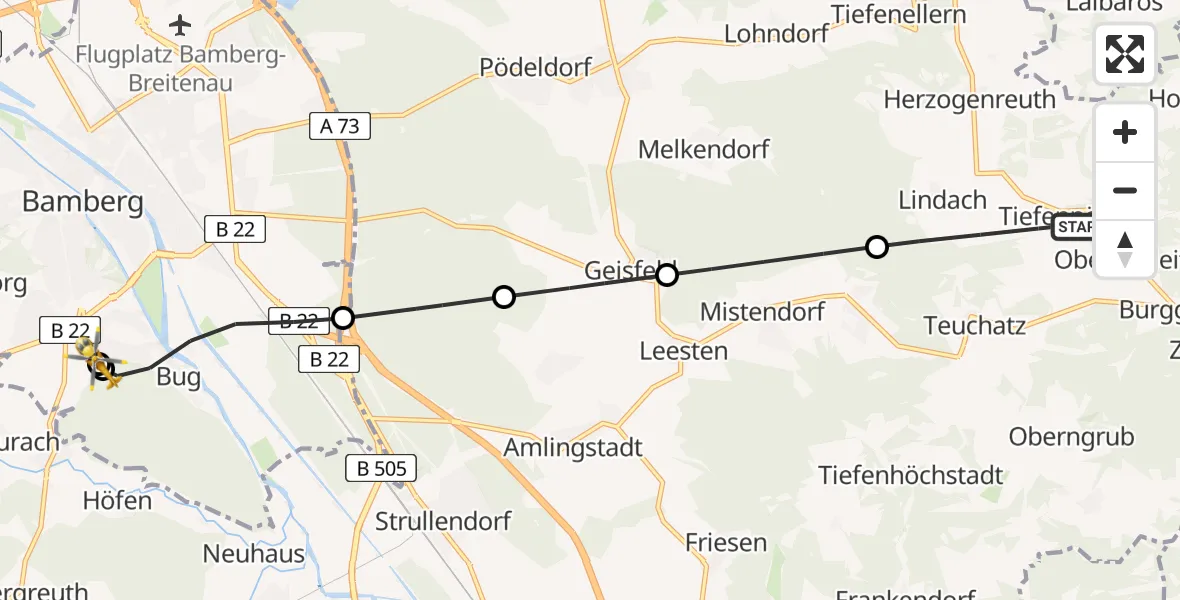 Routekaart van de vlucht: Rettungshubschrauber nach Bamberg Hospital