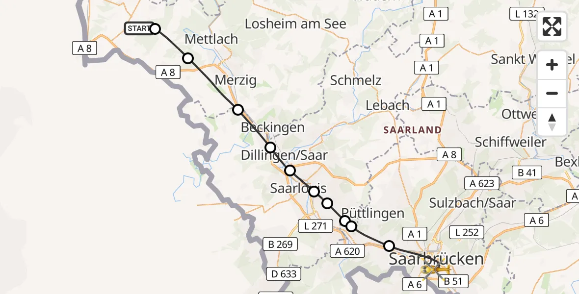 Routekaart van de vlucht: Rettungshubschrauber nach Saarbrücken, Winterberg