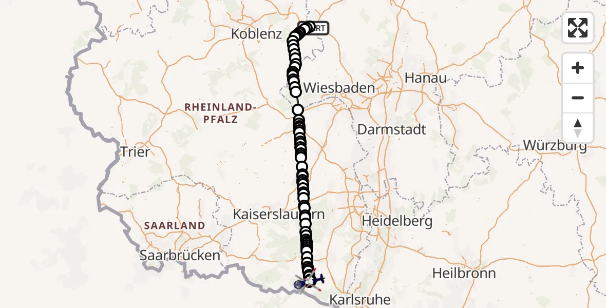 Routekaart van de vlucht: Polizeihubschrauber nach Kapellen-Drusweiler, B 38