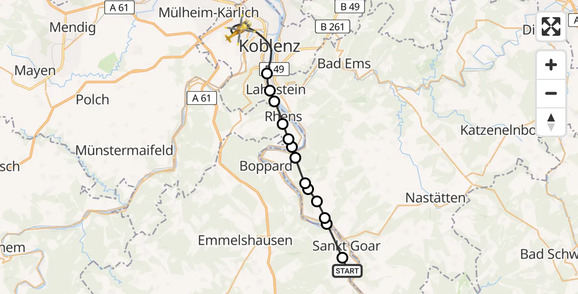 Flugroute Rettungshubschrauber Urbar - Koblenz, 31 März 2026, 07:11