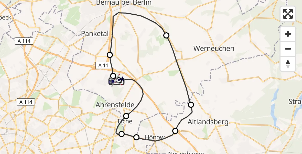 Flugroute Polizeihubschrauber Ahrensfelde Hubschrauberlandeplatz - Ahrensfelde Hubschrauberlandeplatz, 31 März 2026, 07:11
