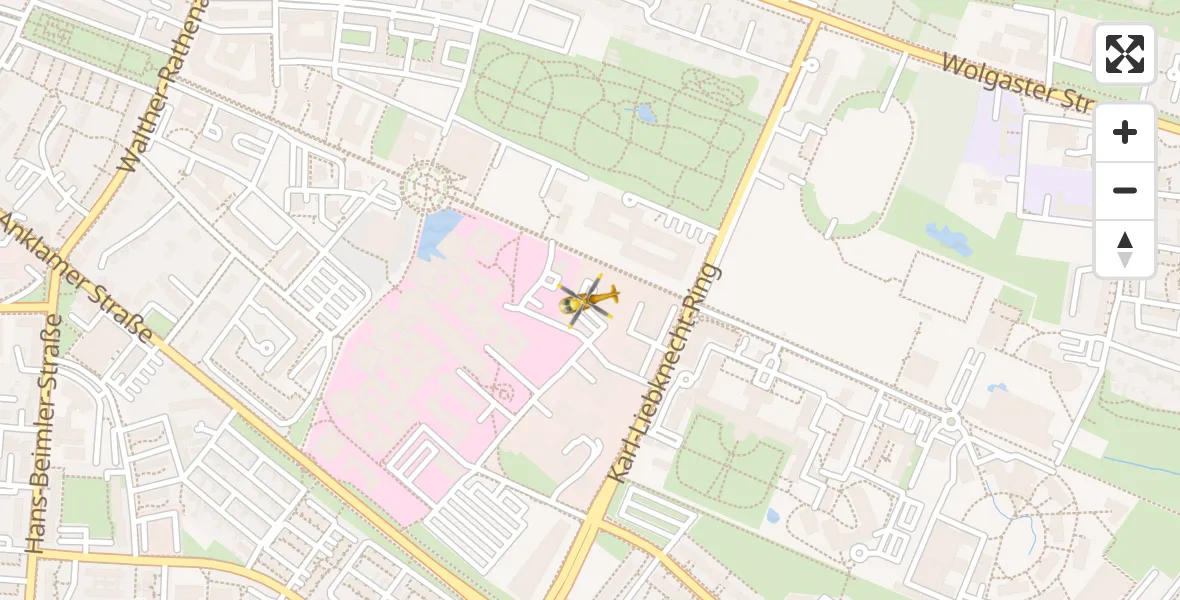 Flugroute Rettungshubschrauber Greifswald Hospital - Greifswald Hospital, 31 März 2026, 07:11